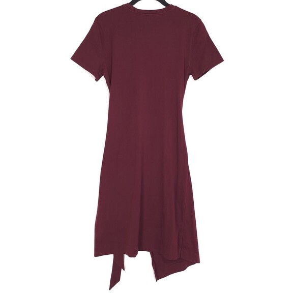 DOLAN Anthropologie Draped Mini Dress SMALL Tie Waist Cotton Burgundy T-Shirt - Picture 6 of 12